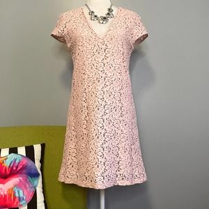 Zara Pink Lace Overlay Cocktail Mini Shift Dress